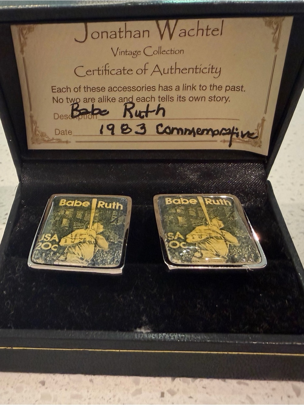 Babe Ruth Stamp Cufflinks, Jonathan Wachtel COA